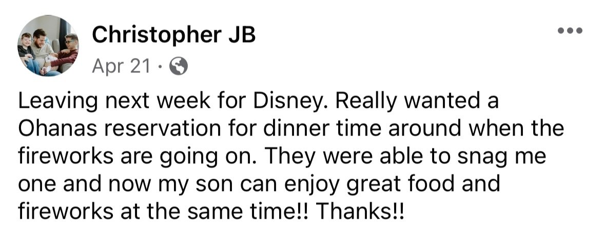 Disney World Ohana dining reservation
