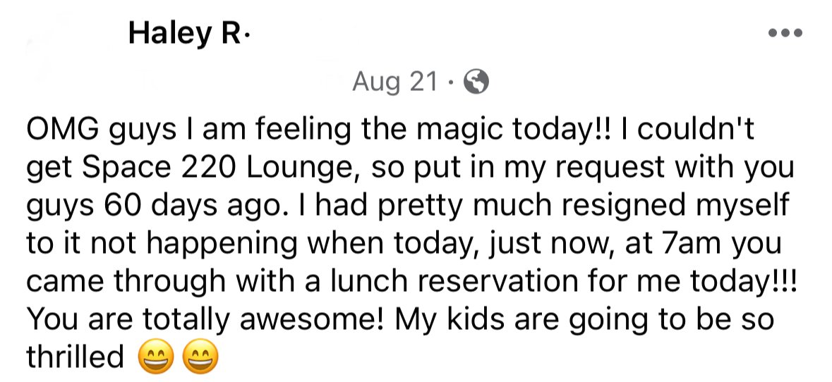 Space 220 Disney World dining reservation